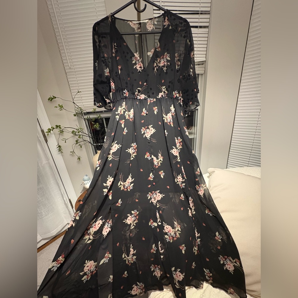 Zara Sheer Black Floral Dress